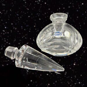 Czech Crystal Clear Glass Perfume Bottle Clear‎ Bohemian Glass Hand Cut 6.5”T